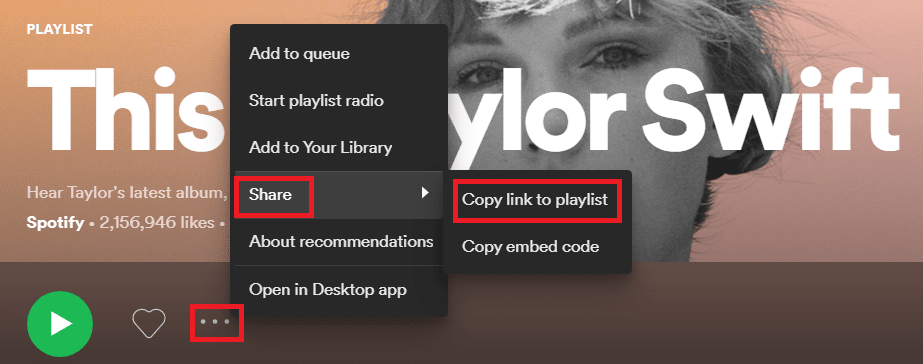 Copy link on Spotify playlist